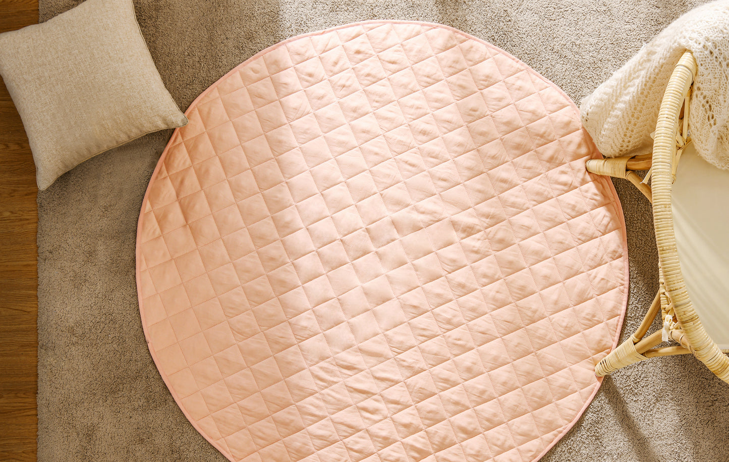 Peach Round Linen Cotton Baby Play Mat