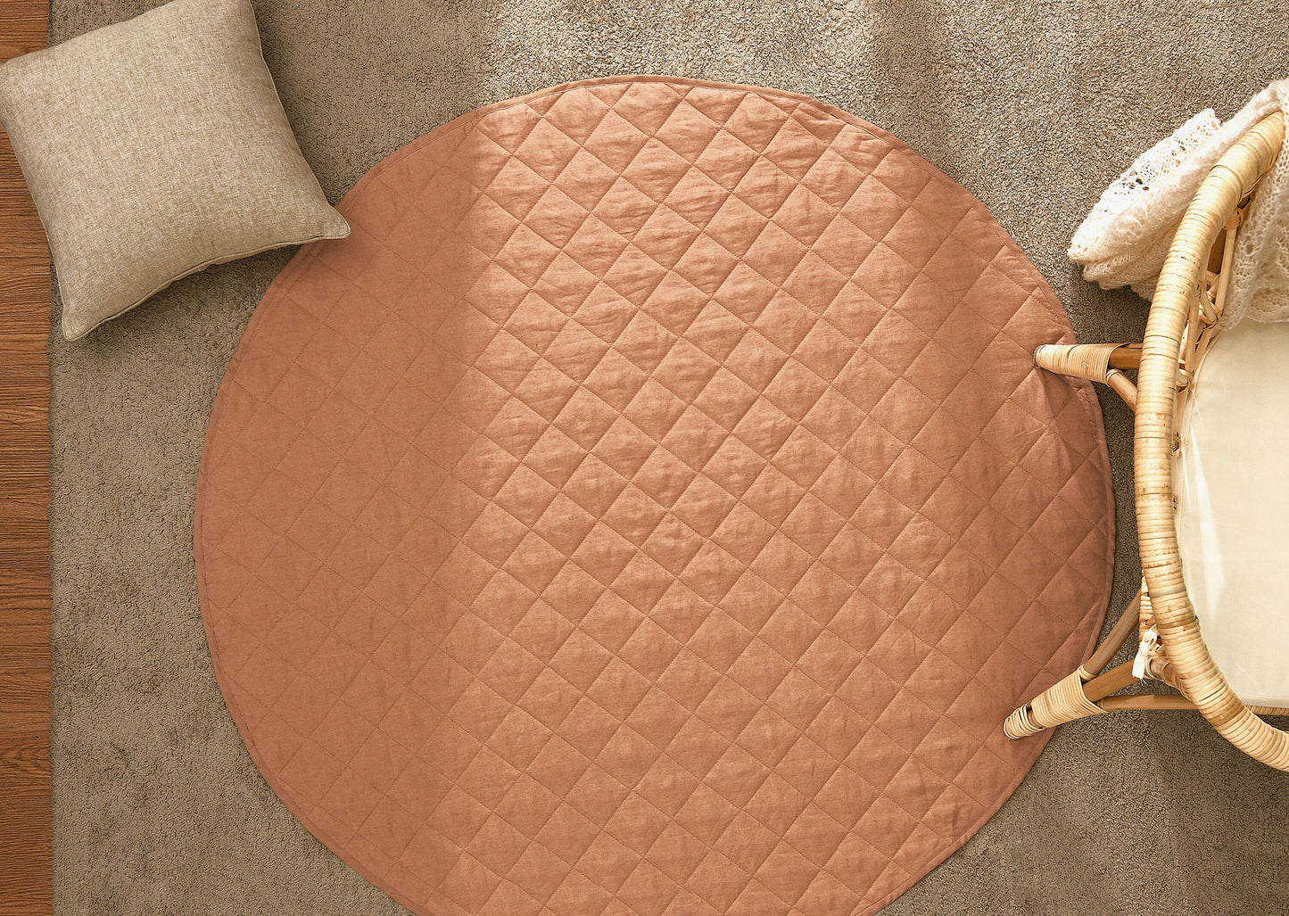 Russet Round Linen Cotton Baby Play Mat