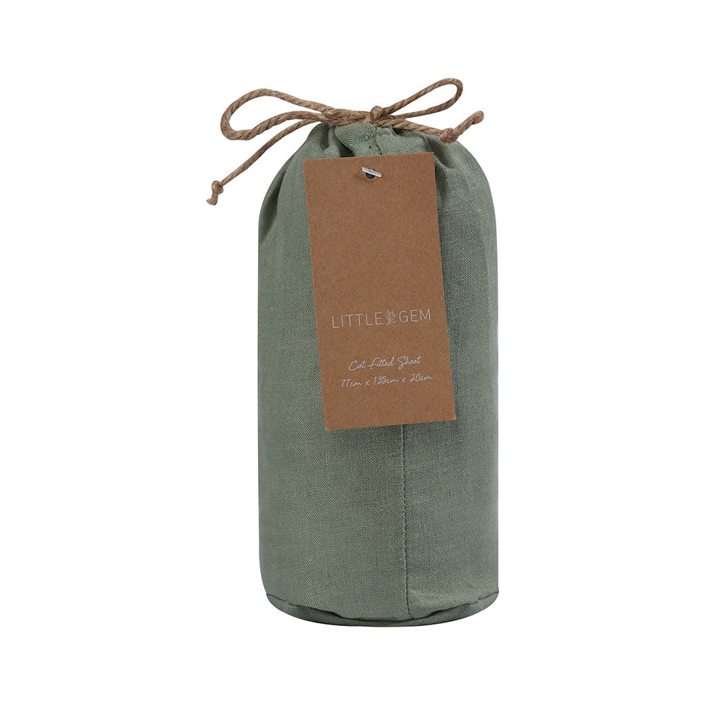 Little Gem Olive Hemp Cot Fitted Sheet