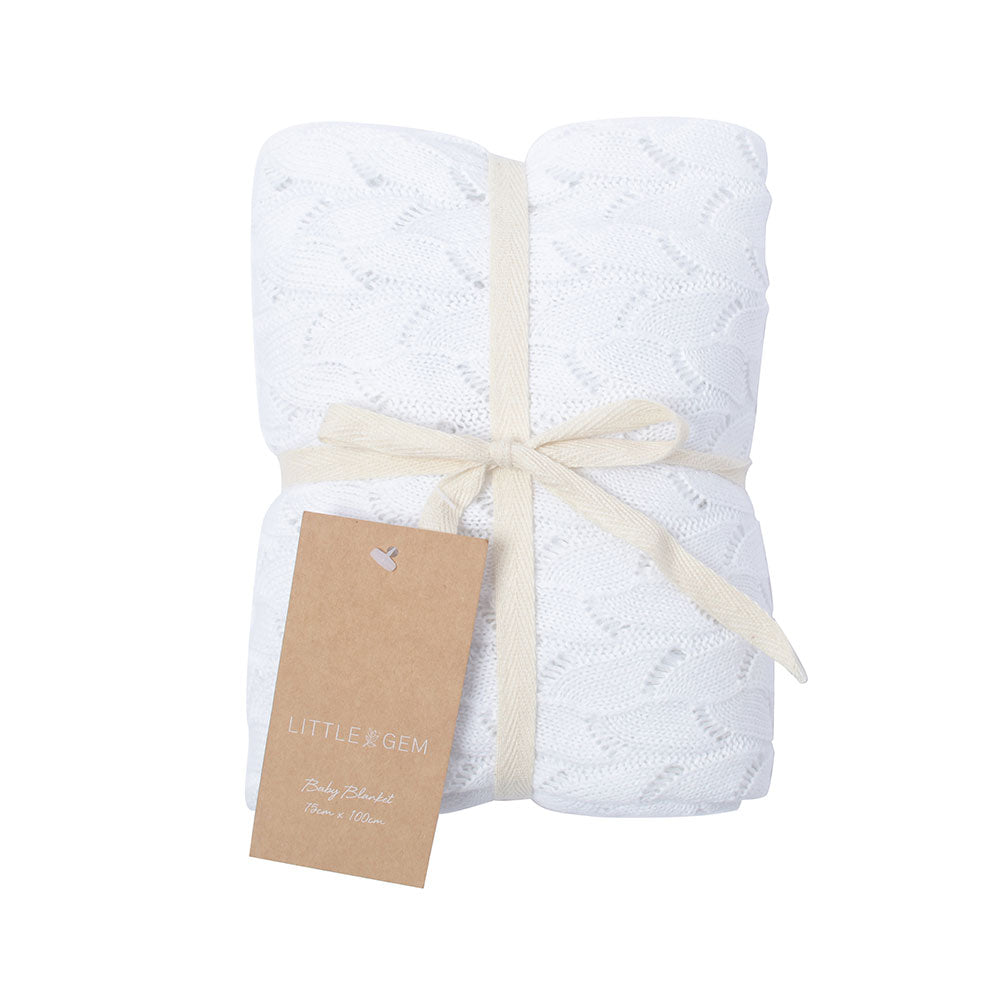 Lyla White Baby Blanket with Pistachio Eucalyptus Cotton Fitted Sheet